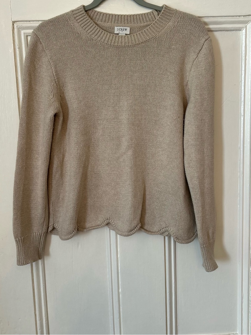 J. Crew Beige Scallop Hem Crewneck Sweater 100% cotton